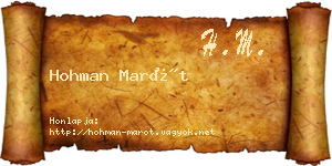 Hohman Marót névjegykártya